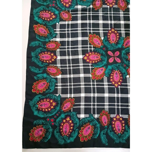 Diane Von Furstenberg Silk Scarf Blk w Bright Medallion Print Signed 42" Square - Picture 6 of 6